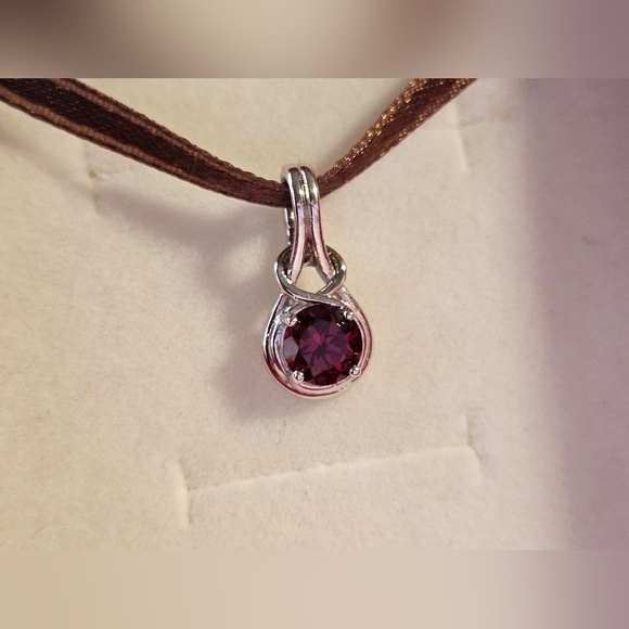 ANGARA Round Garnet Solitaire Infinity Knot Pendant in Sterling Silver, New✨️